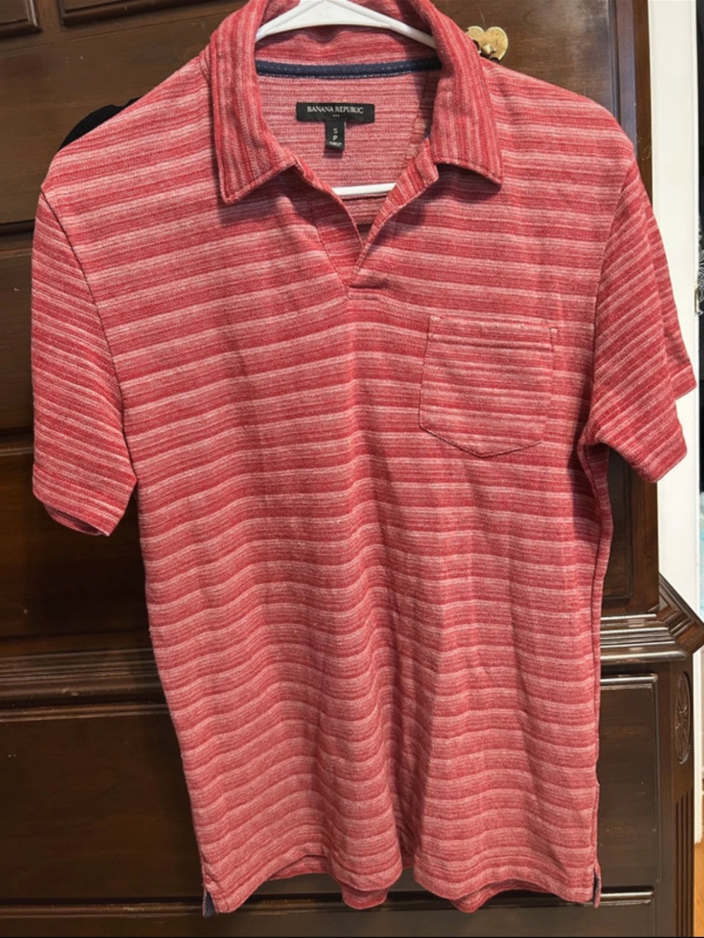 Banana Republic Red Striped Short-Sleeve Polo